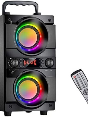 60W (80W Peak) Portable Bluetooth Speaker with Double Subwoofer Heavy Bass, Bluetooth 5.0 Wireless 100ft Outdoor Speaker, Support FM Radio, LED Colorful Lights, Stereo Sound, for Home, Party, Travel