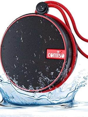 comiso IP67 Waterproof Bluetooth Speaker, Wireless Shower Speakers with HD Sound, Mini Outdoor Portable Speaker Support TF Card for Boating, Pool, Hiking, Camping, Gifts for Men & Women - Black/Red